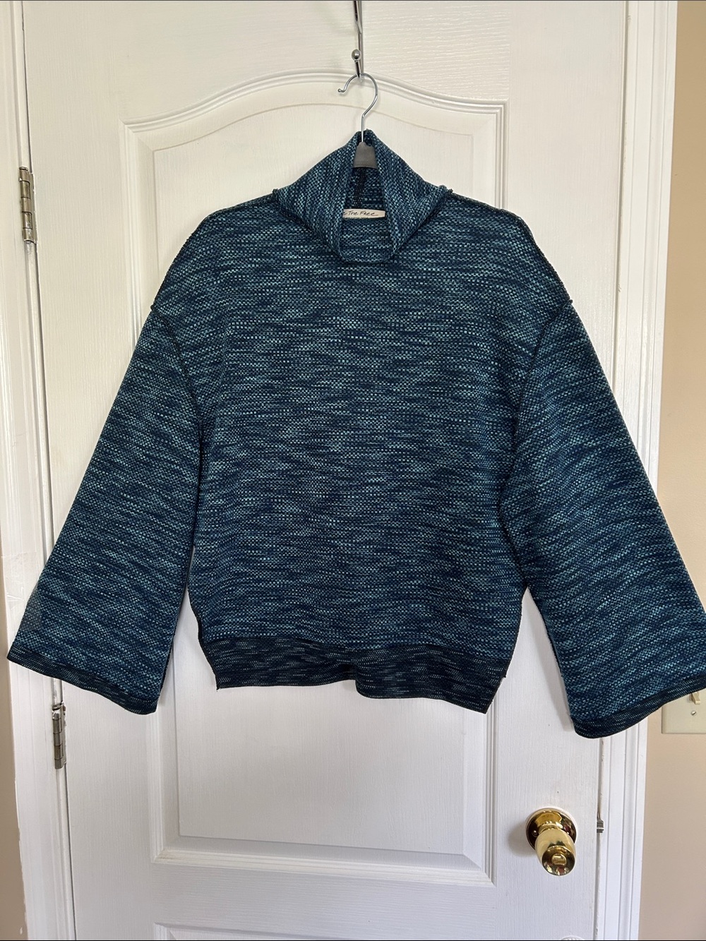 We The Free Sunny Days Marled Funnel Neck Boxy Sweater Blue Size Small